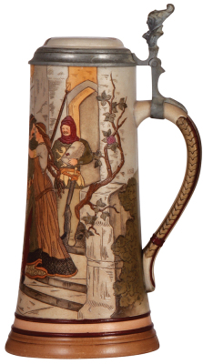 Stoneware stein, 1.5L, 12.2" ht., etched, #1518, by Marzi & Remy, inlaid lid, mint. - 2