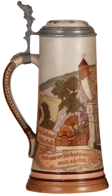 Stoneware stein, 1.5L, 12.2" ht., etched, #1518, by Marzi & Remy, inlaid lid, mint. - 3