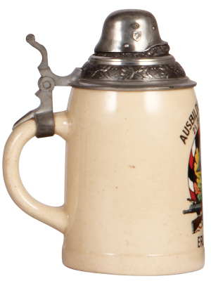 Third Reich stein, .5L, pottery, Ausbildungs Bataillon, 21. [Bayer.] Inf. Regt., Erlangen, pewter lid with helmet finial with swastika, mint. A DETAILED PHOTO OF THE BODY & THE LID IS AVAILABLE, PLEASE EMAIL YOUR REQUEST. - 3