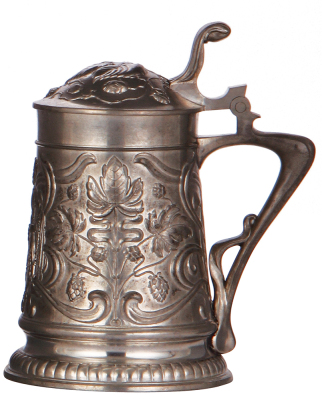 Pewter stein, .5L, relief, marked F. & M. N., Gambrinus, Art Nouveau, very good condition. - 2