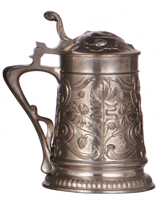 Pewter stein, .5L, relief, marked F. & M. N., Gambrinus, Art Nouveau, very good condition. - 3