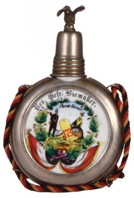 Regimental flask, .25L, porcelain, 8. Kp., Inft. Regt. Nr. 173, St. Avold, 1905 - 1907, named to: Res. Gefr. Biemüller, very good condition.