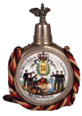Regimental flask, .25L, porcelain, 2. Comp., Inft. Regt. Nr. 176, Thorn, 1902 - 1904, named to: Res. Hein. Altherr, very good condition.