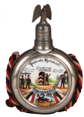 Regimental flask, .25L, porcelain, 10. Comp., Inft. Regt. Nr. 130, Metz, 1896 - 1898, named to: Res. Biemer, very good condition.