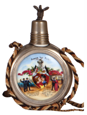 Regimental flask, .25L, porcelain, S. M. S. Undine, 1904 - 1907, named to: Res. Pannier, rare ship, very good condition. - 2