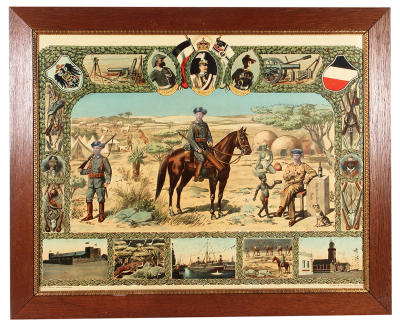 Regimental lithograph, with frame, 27.5'' x 33.1'', without frame 22.4'' x 28.3'', S.W. Africa, Alter feiner Jamaica Rum, v. Estorff, Wilhelm II, v. Deimling, minor rough spots on frame, otherwise good condition. 