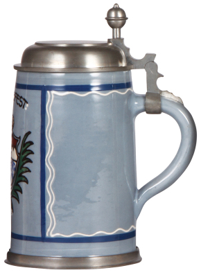 Stoneware stein, 1.0L, relief & hand-painted, In Treue Fest, 1914 - 1915, pewter lid, mint. - 2