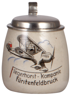 Third Reich stein, .5L, stoneware, Fliegerhorst - Kompanie, Fürstenfeldbruck, pewter lid, inscription: Weihnachten 1937, mint.