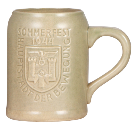 Third Reich stein, .5L, stoneware, Allach mark, Sommerfest 1944, Hauptstadt der Bewegung, very rare, mint.