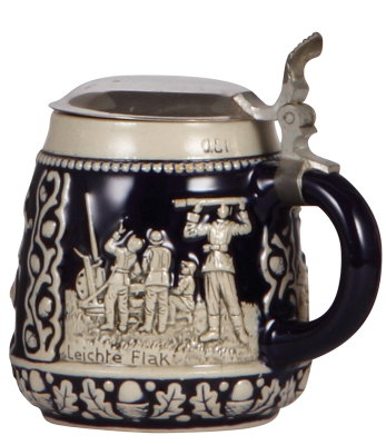 Third Reich stein, .5L, stoneware, relief, airplanes with swastika on wing, two side scenes, original metal lid, mint. - 2