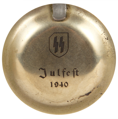 Third Reich stein, .5L, pottery, Art Nouveau design, original metal lid, engraved: SS, Julfest, 1940, very rare, mint. - 4