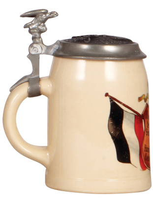 Military stein, .5L, pottery, Stammtisch technischer Schiffsoffiziere der Handelsmarine Ostsee - Station, relief pewter lid: Marine, dated 1909 - 1911, owner's name, mint. - 3