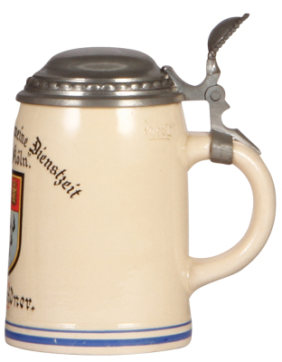 Third Reich stein, .5L, pottery, Kreuzer Köln, owner's name, pewter lid, mint. - 2