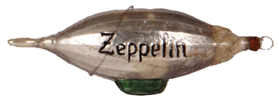 Christmas tree ornament, 5.3'' l., glass, Zeppelin, very good condition.