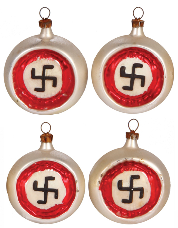 Four Christmas tree ornaments, 2.5'' d., glass, Third Reich, very good condition.