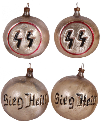 Four Christmas tree ornaments, 2.5'' d., glass, Third Reich, very good condition.