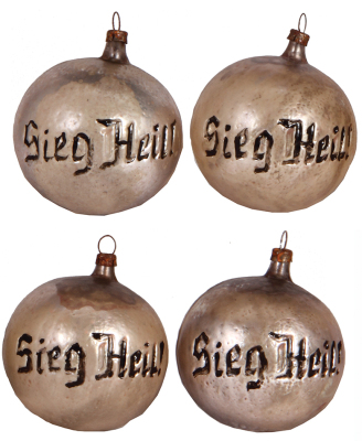 Four Christmas tree ornaments, 2.5'' d., glass, Third Reich, very good condition. - 2