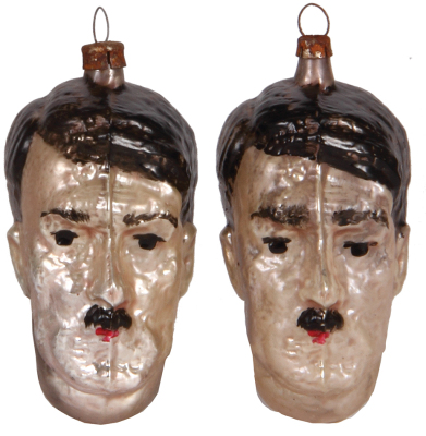 Two Christmas tree ornaments, 2.5'' ht., glass, Third Reich, very good condition.