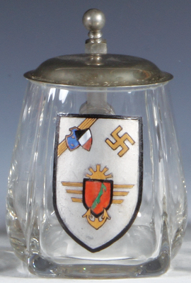 Third Reich stein, .5L, glass, metal lid inscribed: Uo. Korps Bug/Rg. 