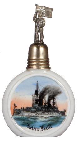 Regimental flask, .25L, porcelain, 5. Matr. Artl. Abtl., 2. Comp., Helgoland, 1908 - 1911, named to: Res. Ferstl, very good condition.