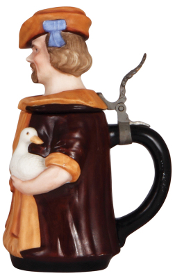 Character stein, .5L, porcelain, marked 2477, by E. Bohne & Söhne, Gooseman Nürnberg, mint. - 2