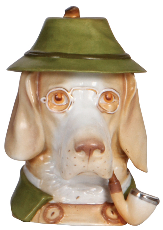 Character stein, .5L, porcelain, marked Musterschutz, by Schierholz, Gentleman Dog, mint.