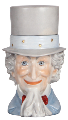 Character stein, .5L, porcelain, marked Schierholz, modern, Uncle Sam, mint.