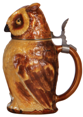 Mettlach stein, .5L, 2036, Character, Owl, inlaid lid, mint. - 2