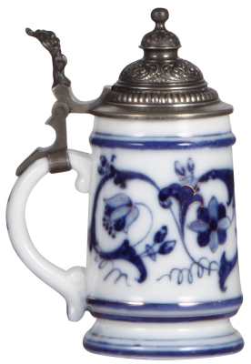 Porcelain stein, .3L, hand-painted, blue onion pattern, pewter lid marked Pauson München, lithophane, mint. - 3