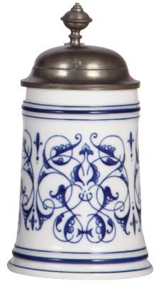 Porcelain stein, .5L, hand-painted, marked Nymphenburg, pewter lid, mint.