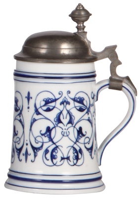 Porcelain stein, .5L, hand-painted, marked Nymphenburg, pewter lid, mint. - 2