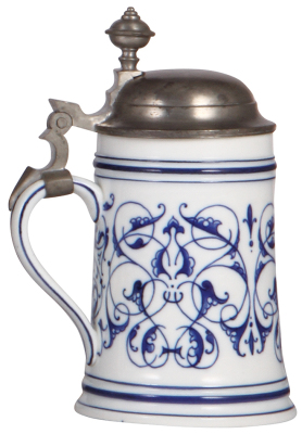 Porcelain stein, .5L, hand-painted, marked Nymphenburg, pewter lid, mint. - 3
