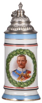 Porcelain stein, .5L, transfer, Prinz Rupprecht, pewter lid, mint.