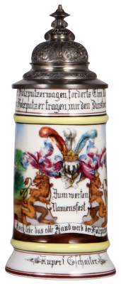 Porcelain stein, .5L, transfer & hand-painted, Occupational Holzputzer [Arborist], pewter lid, rare, mint.  From the Etheridge Collection.