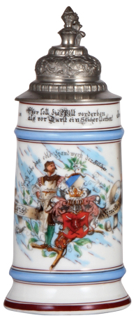 Porcelain stein, .5L, transfer & hand-painted, Occupational Selcher [Meat Smoker], pewter lid, flake in rear. From the Etheridge Collection & pictured in the Occupational Stein Book.