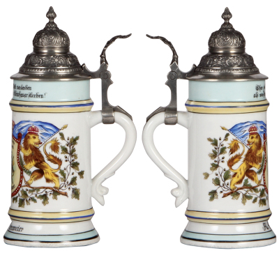 Porcelain stein, .5L, transfer & hand-painted, Occupational Steinhauer [Stonecutter], pewter lid, rare, mint. From the Etheridge Collection.  - 2