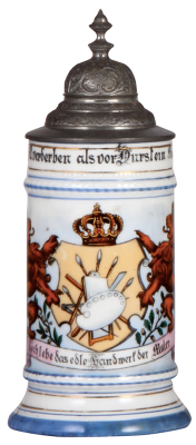 Porcelain stein, .5L, transfer & hand-painted, Occupational Maler [Painter], pewter lid, rare, mint. From the Etheridge Collection.