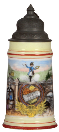 Porcelain stein, .5L, transfer & hand-painted, Occupational Briefträger [Mailman], pewter lid, mint. From the Etheridge Collection & pictured in the Occupational Stein Book.