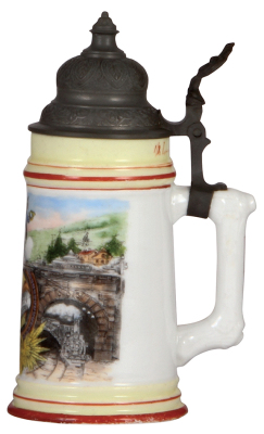 Porcelain stein, .5L, transfer & hand-painted, Occupational Briefträger [Mailman], pewter lid, mint. From the Etheridge Collection & pictured in the Occupational Stein Book. - 2