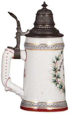 Porcelain stein, .5L, transfer & hand-painted, Occupational Schlosser [Locksmith], pewter lid, mint. From the Etheridge Collection. - 3