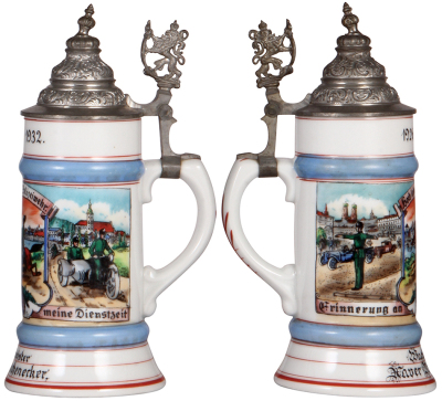 Porcelain stein, .5L, transfer & hand-painted, Occupational Polizei [Policeman], Wachtmeister, 1926 - 1932, pewter lid, very rare, mint. From the Etheridge Collection. - 2