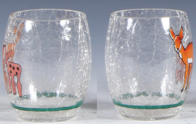 Glass beaker, 3.5'' ht., transfer & hand-painted, design by L. Hohlwein, deer, mint. - 2