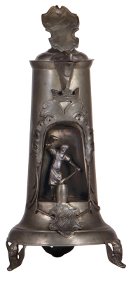 Pewter stein, 14.4" ht., late 1800s, Occupational Blacksmith, three feet attachments repaired, overall good condition.