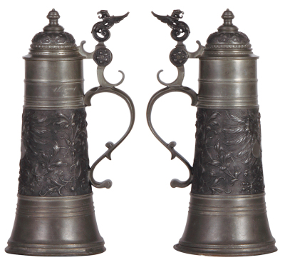 Pewter stein, 1.0L, 12.0" ht., relief, eagle, pewter lid, minor dents. - 2