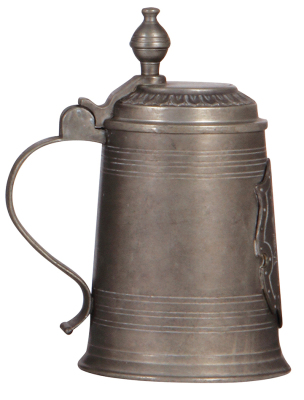 Pewter stein, 1.0L, relief & engraved, Brewer's Occupational symbols, dated 1822, touch marks, c. 1900, normal wear, good condition. - 3