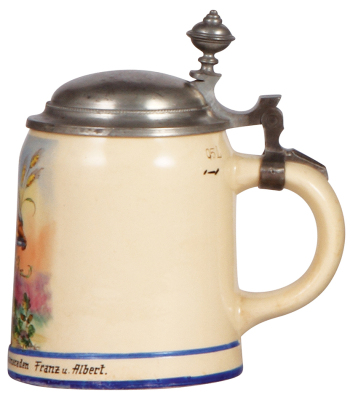 Mettlach stein, .5L, 1526, hand-painted, Occupational Baker, pewter lid, excellent pewter repair, otherwise mint. - 2