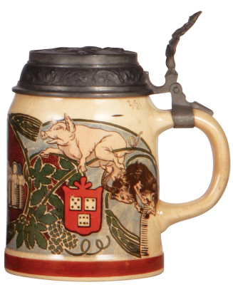 Mettlach stein, .5L, 1101 [1526], PUG, pewter lid, browning, otherwise mint. - 2