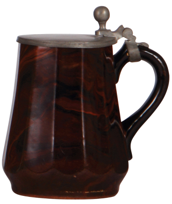 Villeroy & Boch stein, .5L, marked V & B Luxemburg, marbleized glaze, pewter lid, minor gold wear. - 2