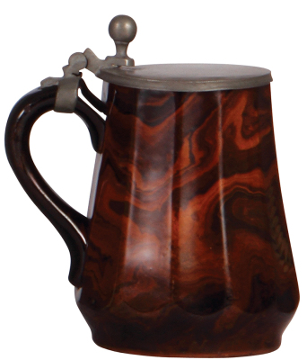 Villeroy & Boch stein, .5L, marked V & B Luxemburg, marbleized glaze, pewter lid, minor gold wear. - 3