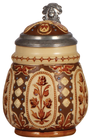 Mettlach stein, .5L, 1816, mosaic, inlaid lid, mint.